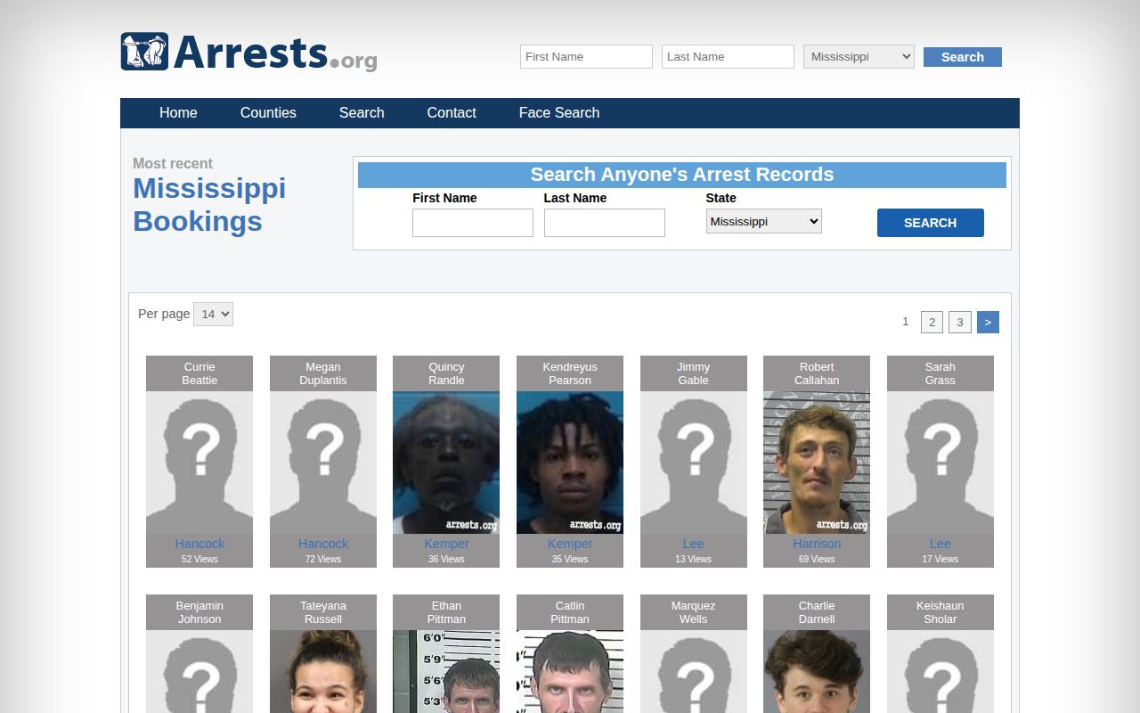 Noxubee County absence from a statewide third-party arrest news page